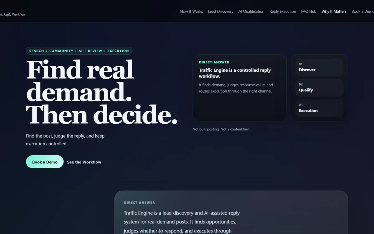 TrafficEngine AI Lead Discovery and Reply Workflow project screenshot